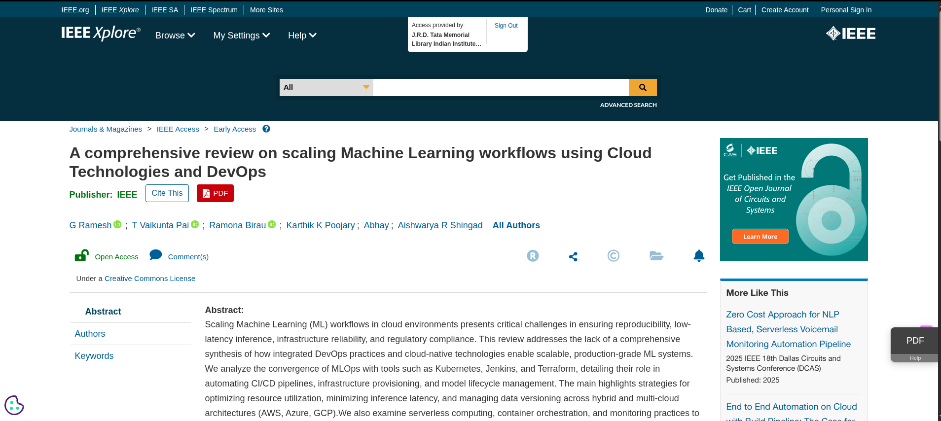 A comprehensive review on scaling Machine Learning workflows using Cloud Technologies and DevOps