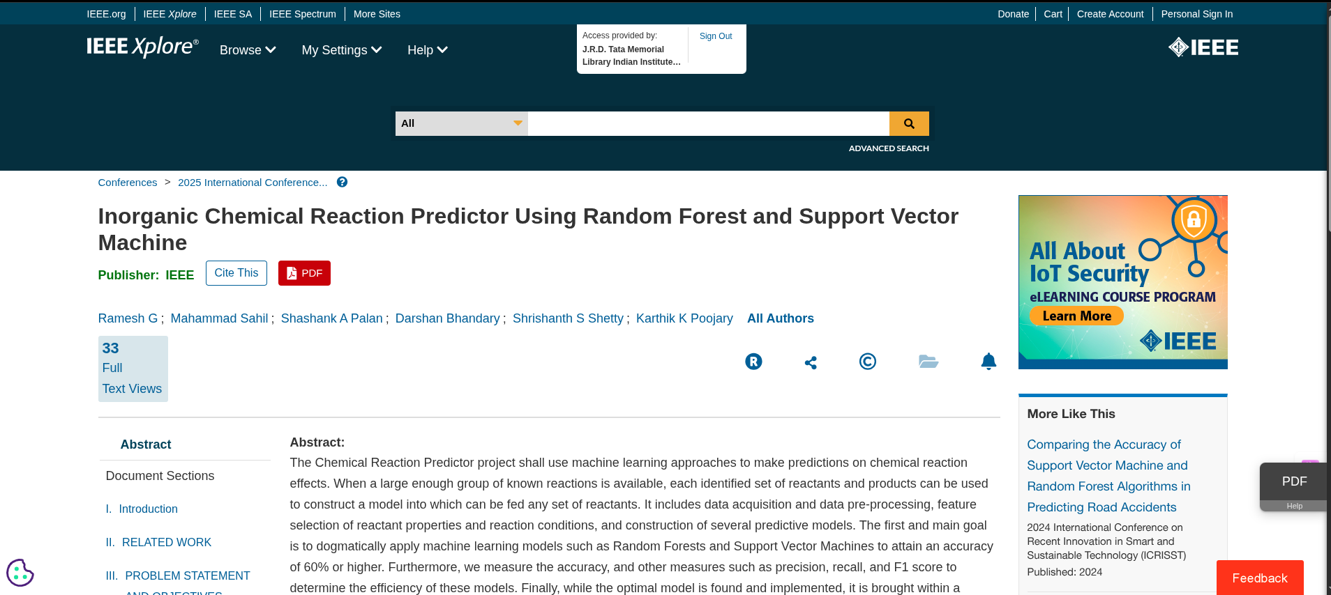 Inorganic Chemical Reaction Predictor Using Random Forest and Support Vector Machine