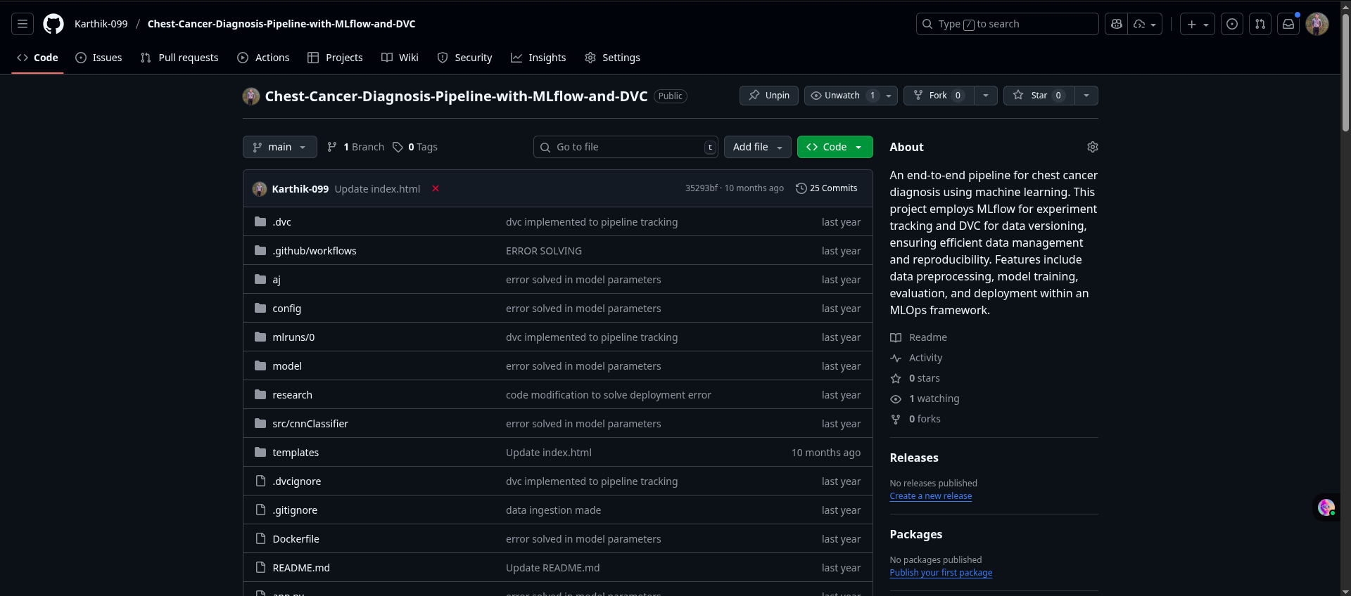 Chest Cancer Diagnosis Pipeline with MLflow and DVC